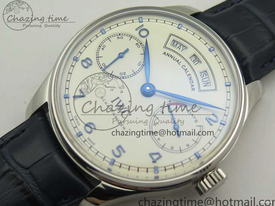 MIROTIME 0521 Affordable Portuguese Real PR Real Annual Calendar IW5035 ZF 1:1 Best Edition White Dial Blue Markers on Blue Leather Strap A 7143